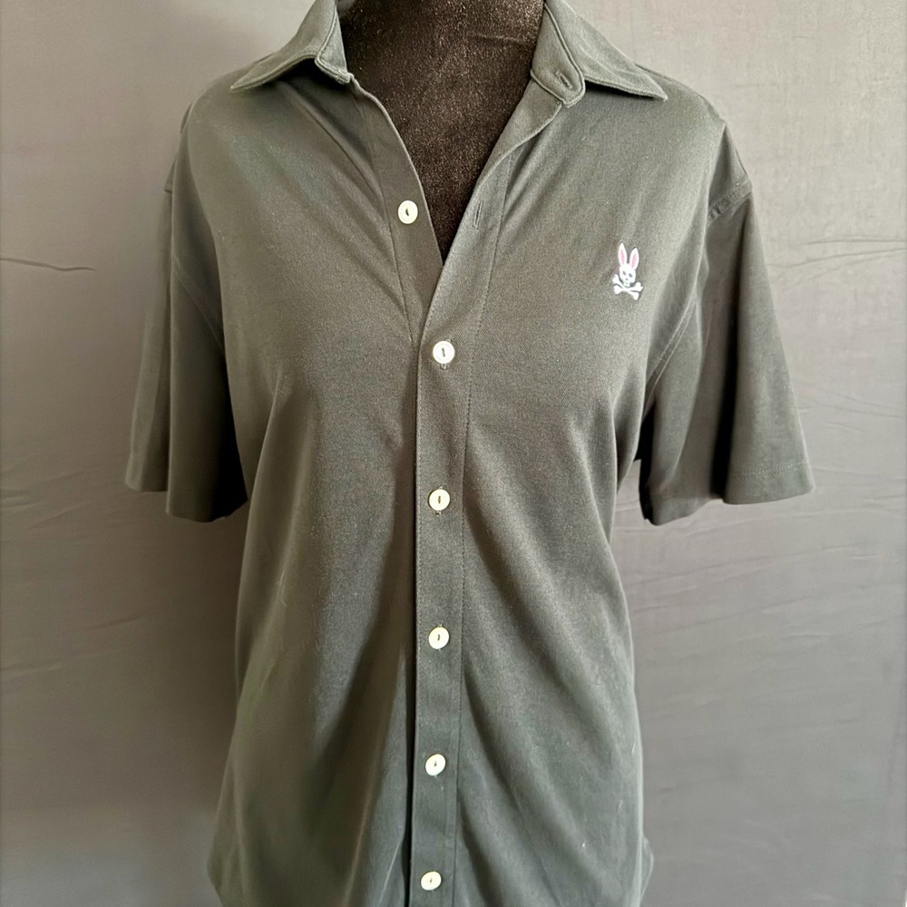 Men's Black Psycho Bunny Camp Short Sleeve Polo Shirt